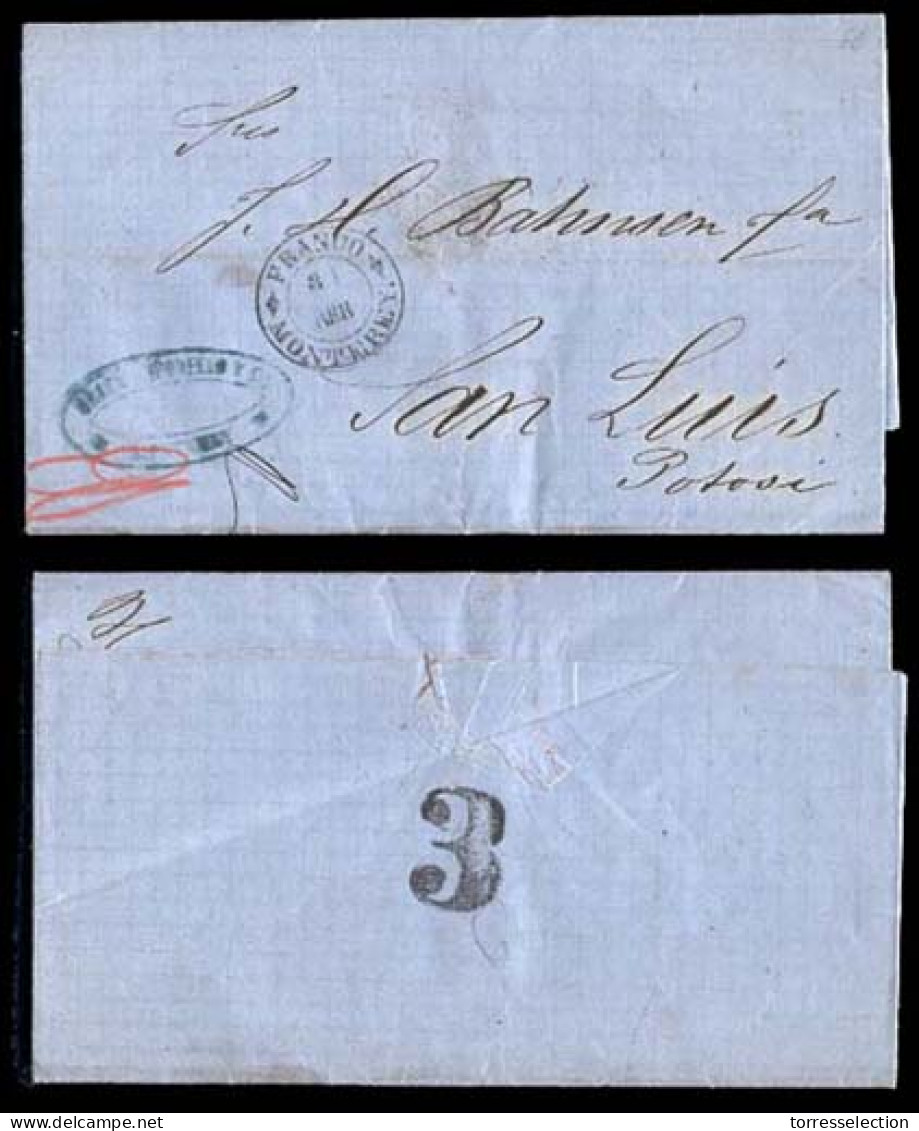 MEXICO - Stampless. 1868 (30 April). Stampless PROVISIONAL. Monterrey To SLP. EL Dep. CDS "Franco / Monterrey" (Sch. 863 - México