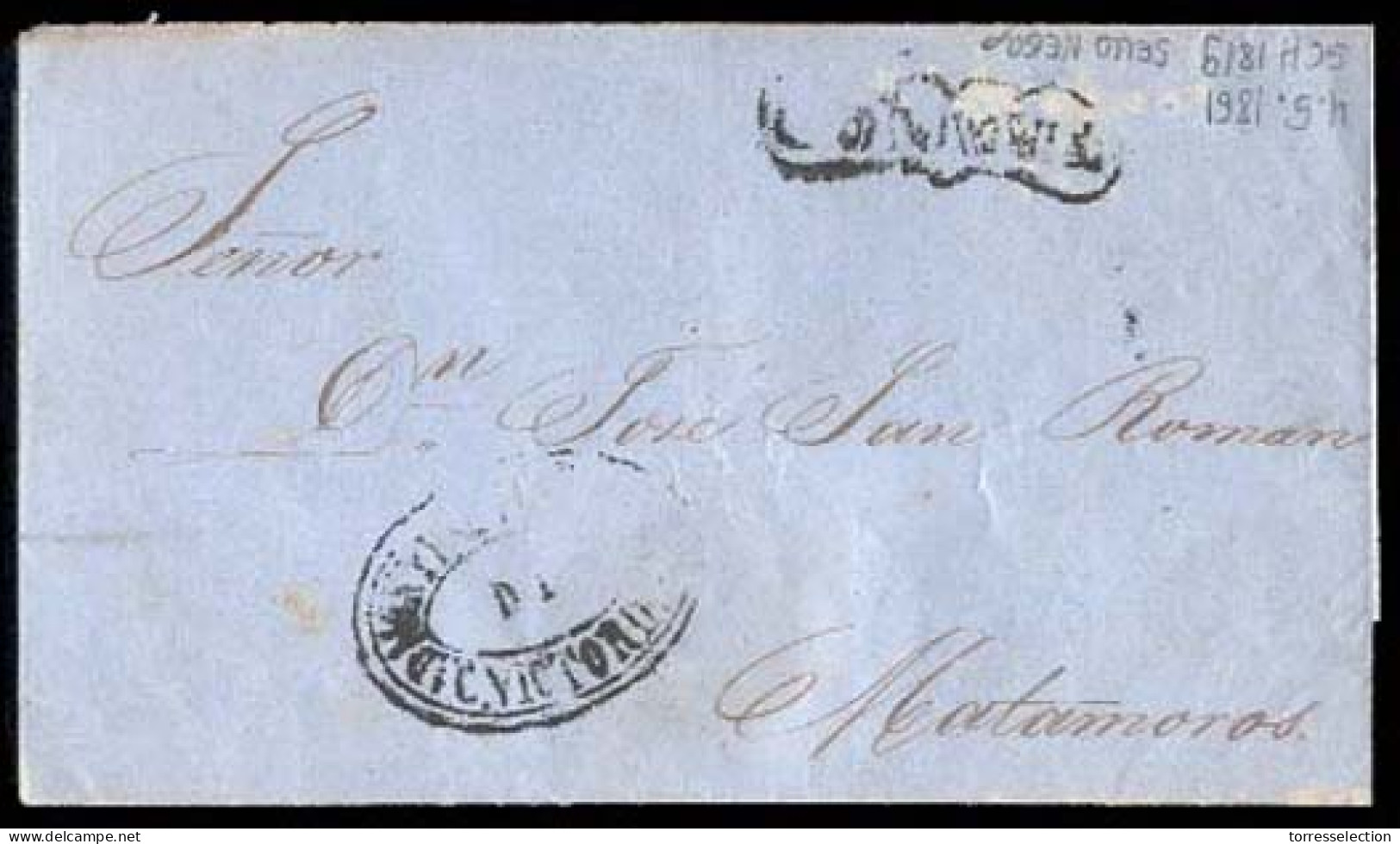 MEXICO - Stampless. 1861 (4 May). Sello Negro. Ciudad Victoria To Matamoros. E. Oval Double Line "Admon. Correos / C. Vi - México