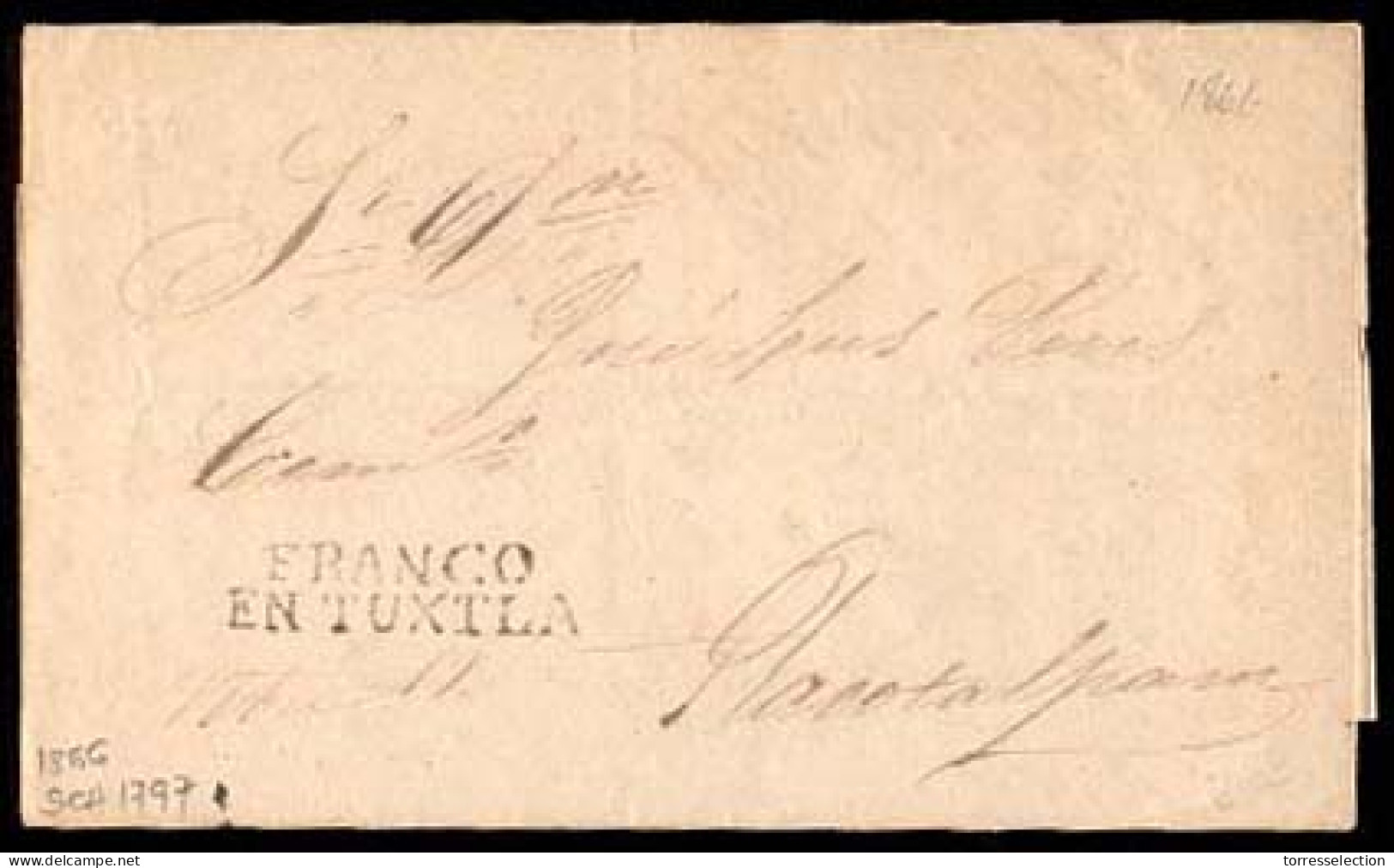 MEXICO - Stampless. 1866 (11 Nov.). Provisional Period. Santiago Tlacotalpam. Stampless E. "Franco / En Tuxtla" (xxx) +  - México