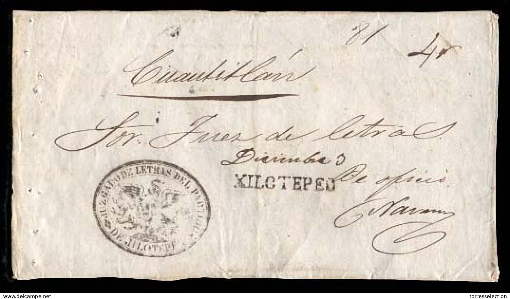 MEXICO - Stampless. 1854 (Dec. 4). Jilotepec To Cuantitlan. Official Stampless Front With Oval Admon. Seal + Straightlin - México