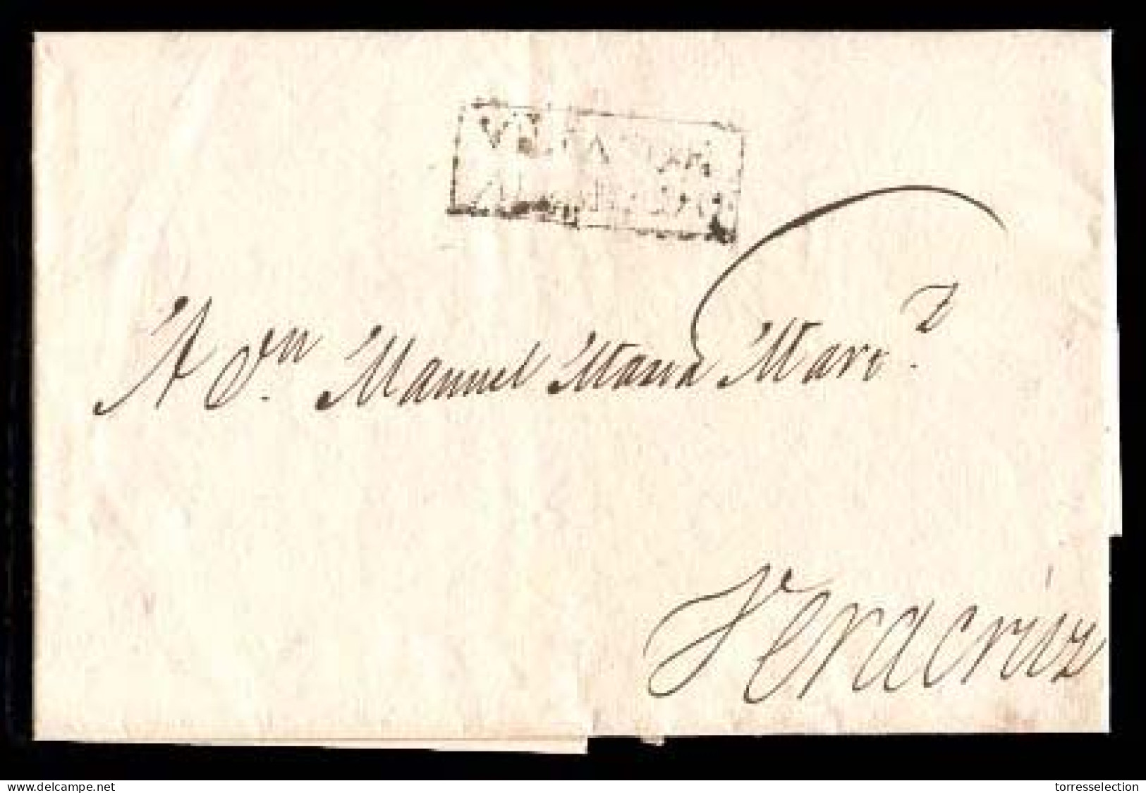 MEXICO - Stampless. 1827 (Sept. 18). Alvarado To Veracruz. EL. Boxed "VILLA DE / ALVARADO" (xx). Fine And Very Scarce. - México