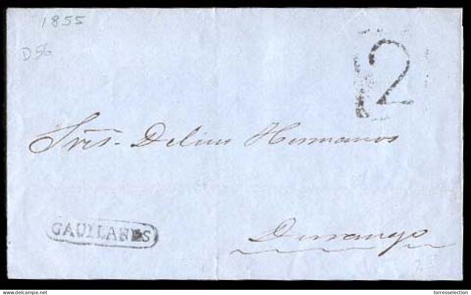 MEXICO - Stampless. 1855 (Jan. 7). Gavilanes To Durango. E. Oval Boxed "GAVILANES" (xxx) + "2" On Front, Both VF Strikes - México