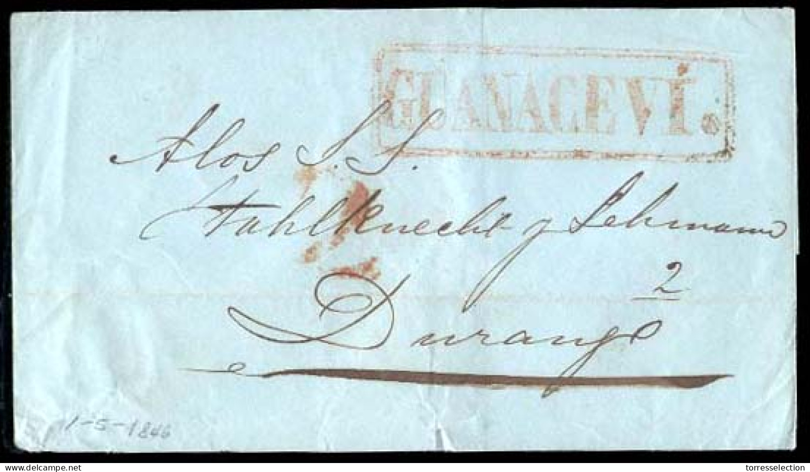 MEXICO - Stampless. 1848 (Dec. 29). Guanacevi To Durango. E. Smashing Red Box GUANACEVI (xxx). D66 / Sch. 257. + 2. VF-X - México