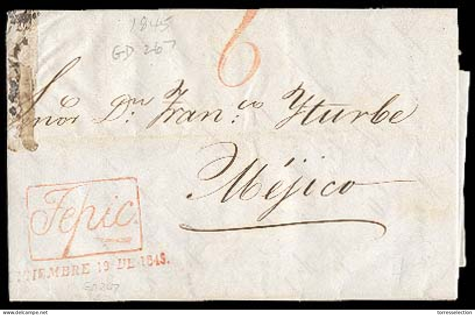 MEXICO - Stampless. 1843 (Dec. 19). Tepic To Mejico. EL. With Red Boxed "TEPIC / Noviembre 19 De 1843" + "6" (GD 264 / S - México