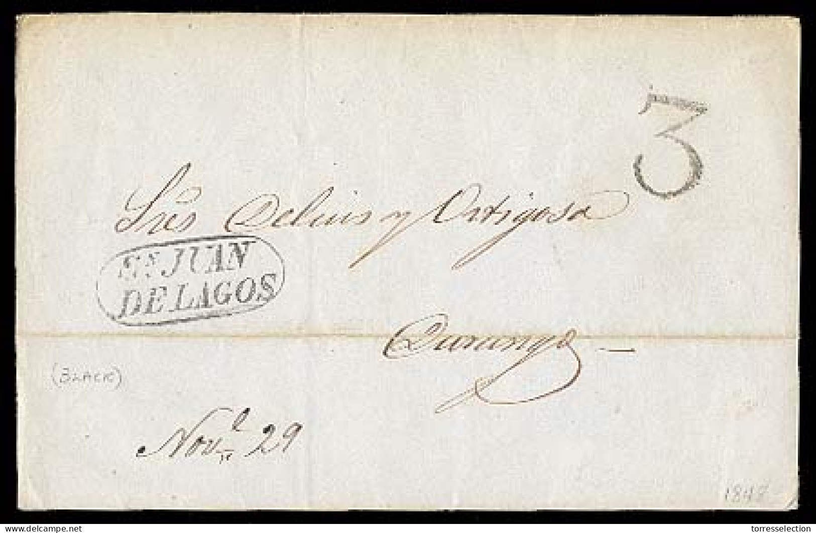 MEXICO - Stampless. 1848 (Nov. 29). San Juan To Durango. E. Oval "SAN JUAN / DE LAGOS" + "3" (LG31) + Manuscript Date. V - México