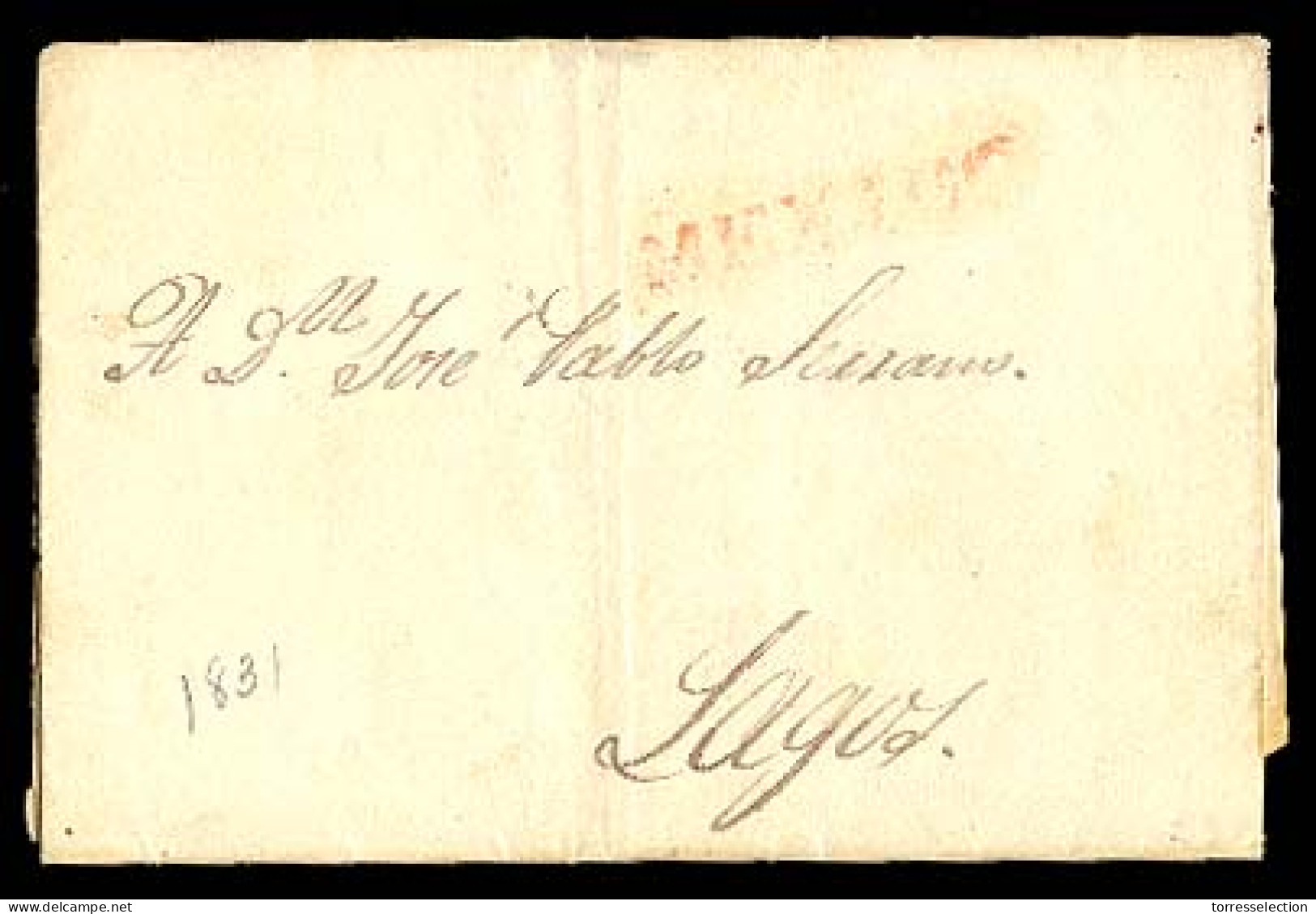 MEXICO - Stampless. 1831 (13 April). Mejico To Lagos. EL. Slanted Red Straightline "MEXICO" (x/xx). No Charges. Fine. M1 - México
