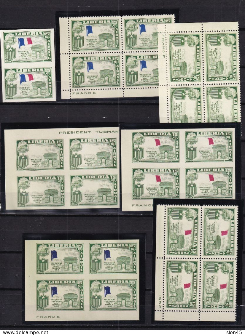 Liberia 1958 France Varieties Blocks Of 4 Imperf/Perf MNH Flag 16004 - Fehldrucke