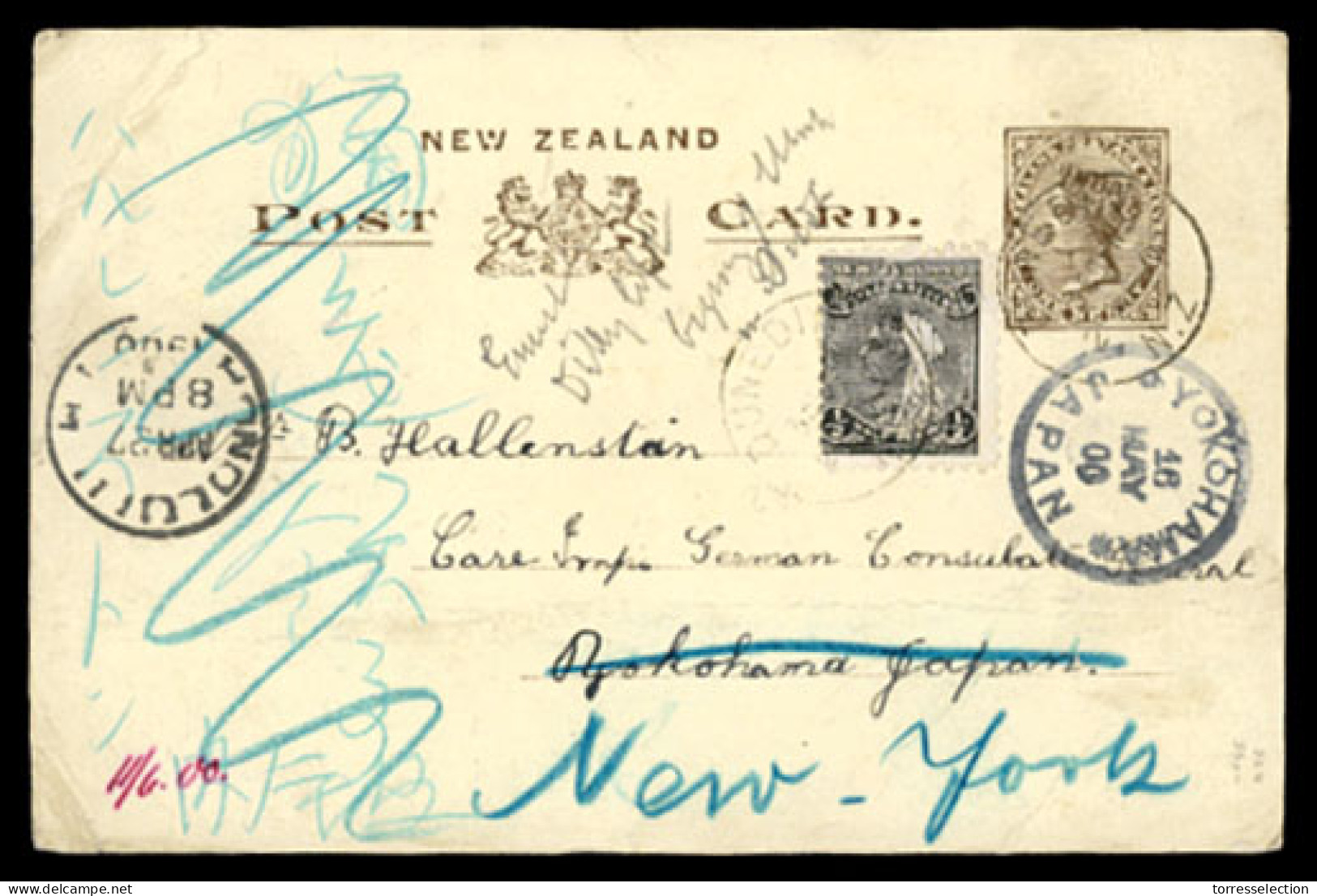 NEW ZEALAND. 1900(April 2nd). 1d Brown Colour Stationery Card (Waterfall Illustration On Back) Used To Yokohama, Japan A - Other & Unclassified