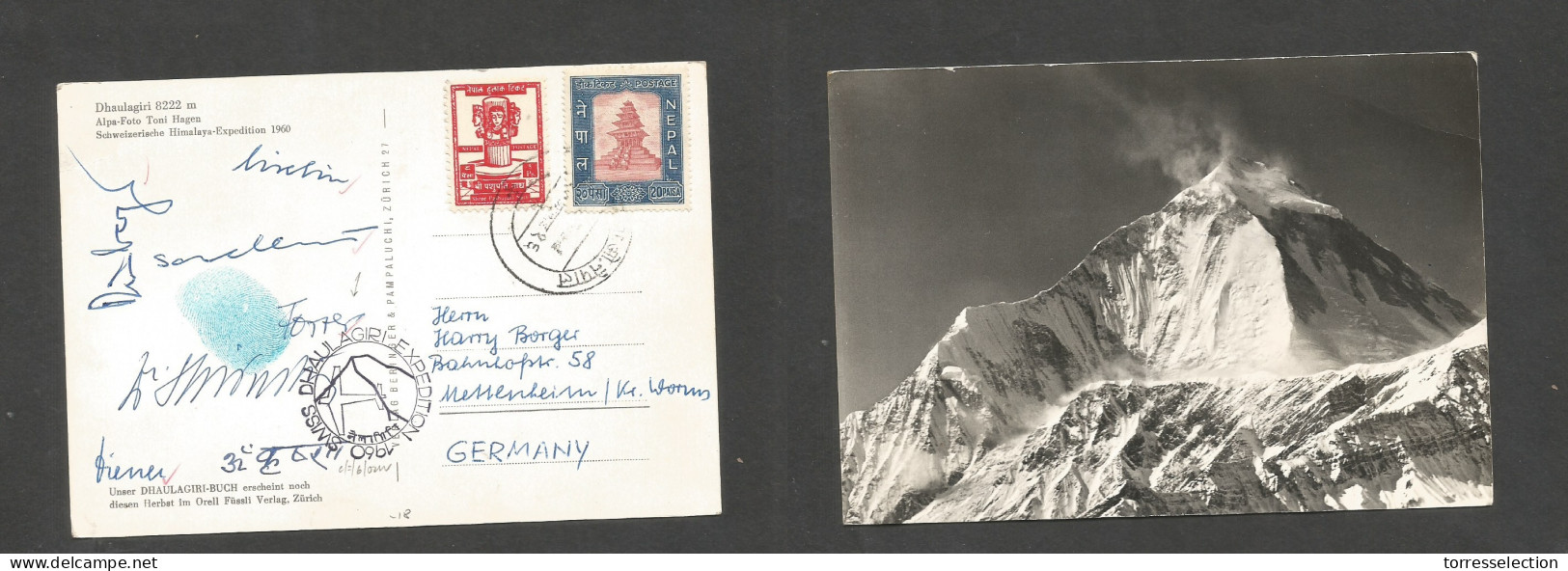 NEPAL. 1960. Commemorative Rise To Himalaya. Signed By 6 Members, One Only His Finger Print (local) Dhaulagini Expeditio - Nepal
