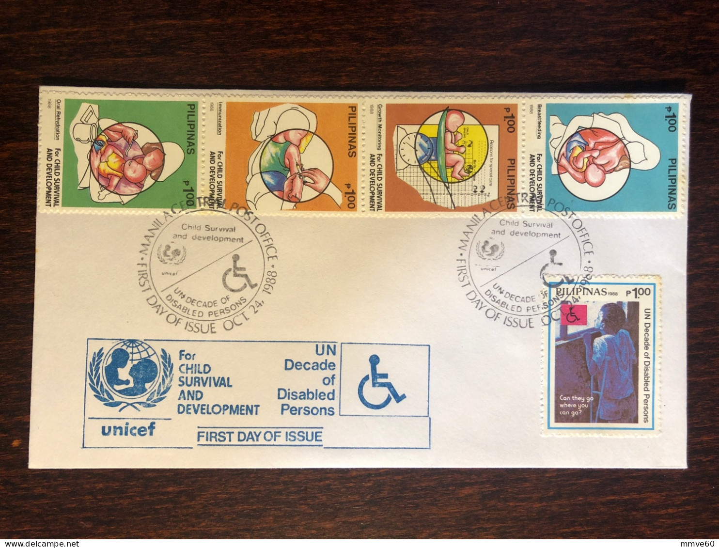 PHILIPPINES FDC COVER 1988 YEAR CHILD SURVIVAL DISABLED HEALTH MEDICINE STAMPS - Philippinen