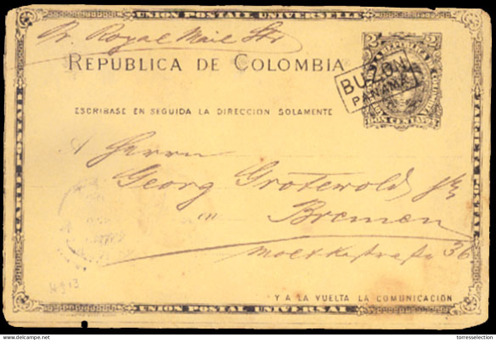 PANAMA. 1895. 2 Cts. Stationery Card Panama To Germany. Cancel Box "BURON/PANAMA". VF. - Panamá