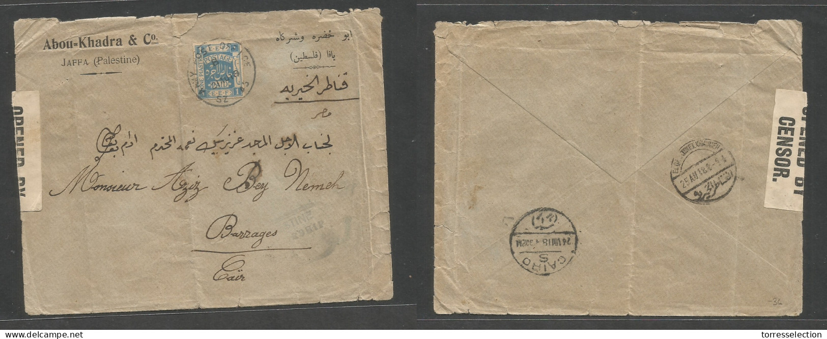 PALESTINE. 1919 (21 Aug) APO SZ45 - Cairo, Egypt (24 Aug) Early Pere 1p Blue Fkd Comercial Envelope, Tied Cds + Depart B - Palestine