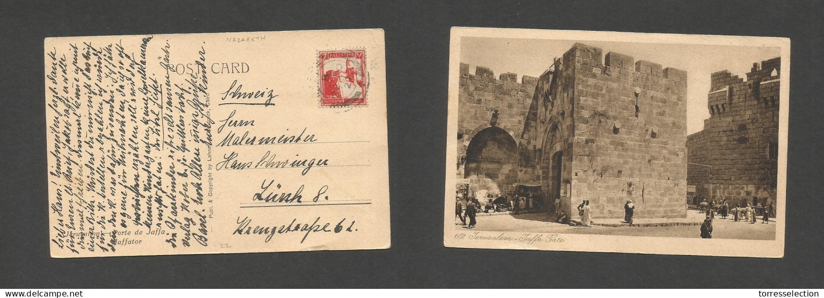 PALESTINE. 1927 (22 Nov) Nazareth - Switzerland, Zurich. Fkd Ppc. Fine. - Palestine