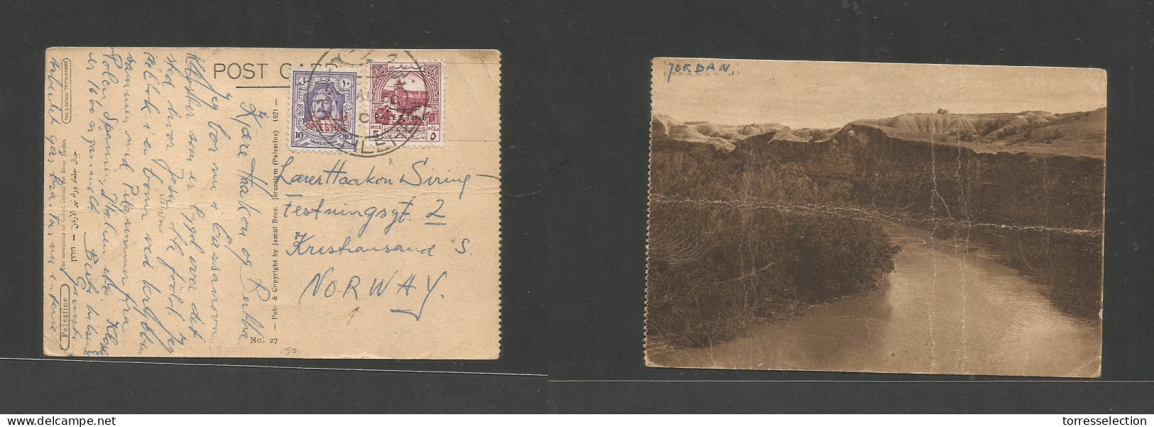 PALESTINE. 1950 (4 Aug) Transjordan Ovptd Issues. Bethelem - Norway. Multifkd Ppc. River Jordan. Fine Usage + Rare Dest. - Palestine