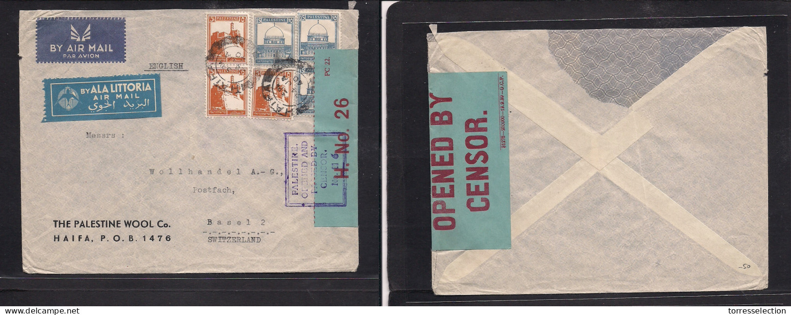 PALESTINE. 1940 (24 Jan) Haifa - Switzerland, Basel. Air Via Italian Ala Littoria Multifkd Envelope At 60p Rate. Depart  - Palestine