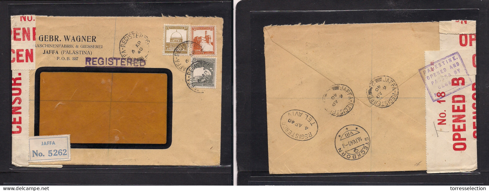 PALESTINE. 1940 (4 Apr) Jaffa - Switzerland, Steckborn (16 Apr) Via Tel Aviv. Depart Censored Cancel Multifkd Envelope A - Palestine