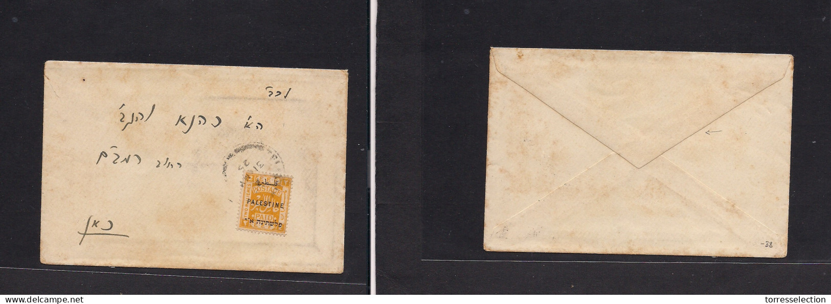 PALESTINE. 1925 (31 May) Tel Aviv Local Unsealed 2p Yellow Ovptd Issue, Tied Cds. Unsealed Envelope. VF +. - Palestine