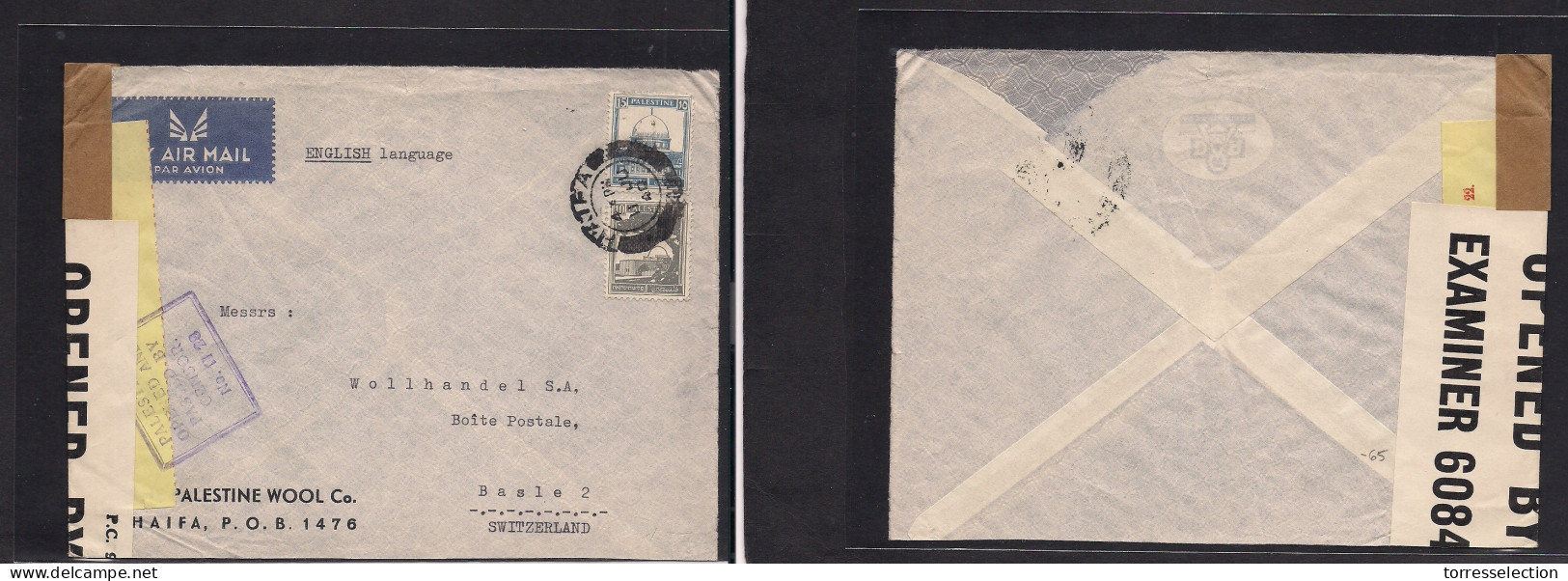 PALESTINE. 1940 (11 June) Haifa - Switzerland, Basel. Comercial Fkd Envelope, Palestine + British Doble Censor Labels, T - Palestine