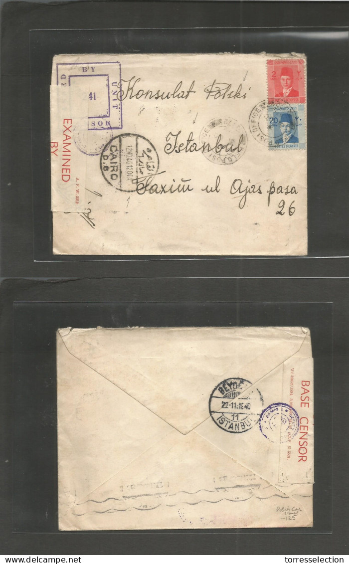 PALESTINE. 1940 (31 Oct) APO 172. Polish Forces In Egypt And Palestine. Early Days. FPO. Air Fkd + Censor Envelope To Tu - Palestine