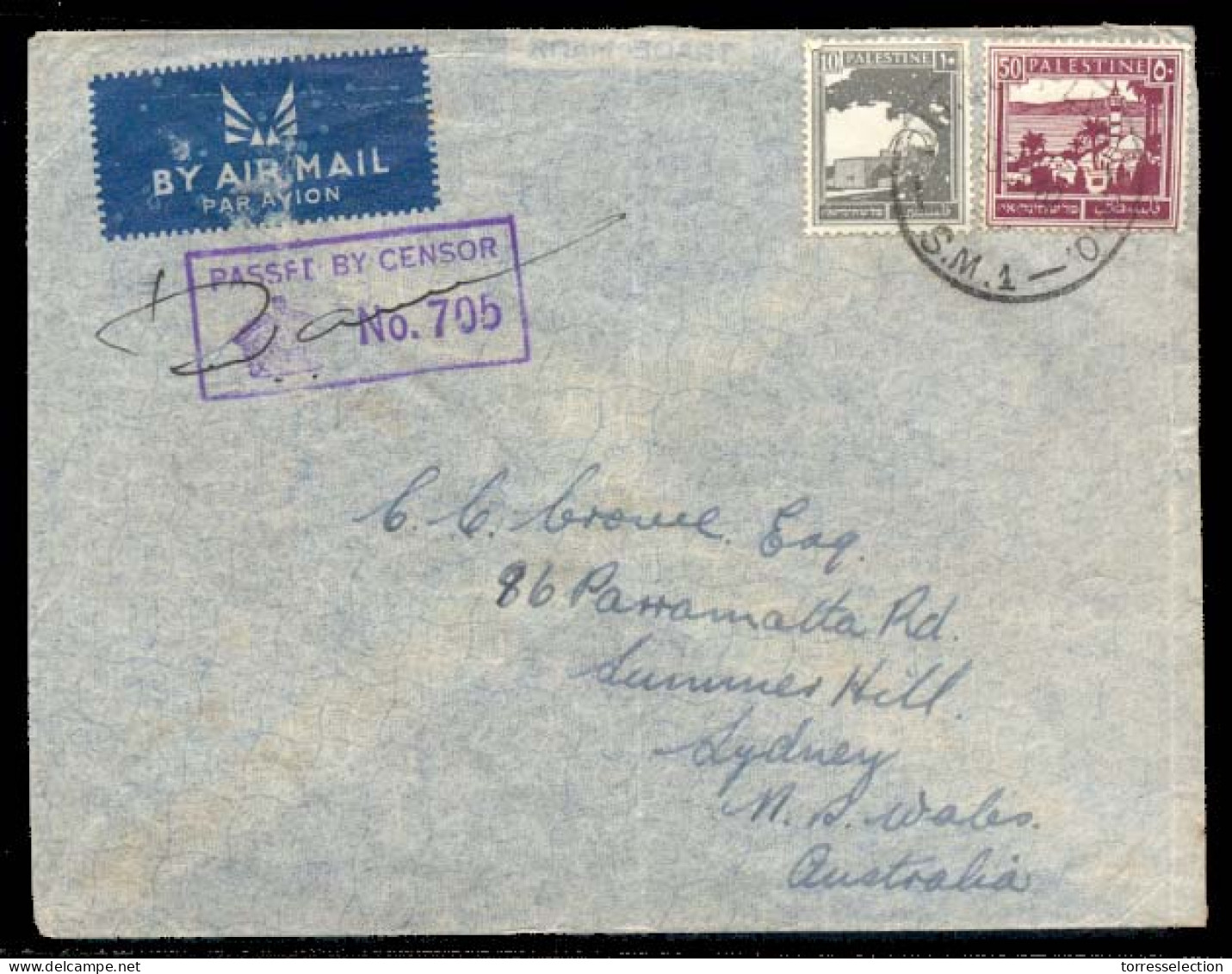 PALESTINE. 1940 (15 Oct). Div Supply HQ PO / SM 1 - Australia. Air Fkd Censor VF Cover. - Palestine