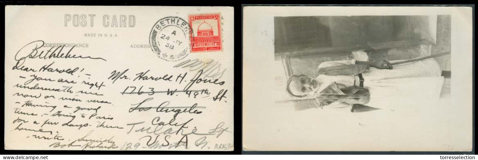 PALESTINE. 1938 (24 July). Bethelen - USA. Fkd Photo Card. VF. - Palestine