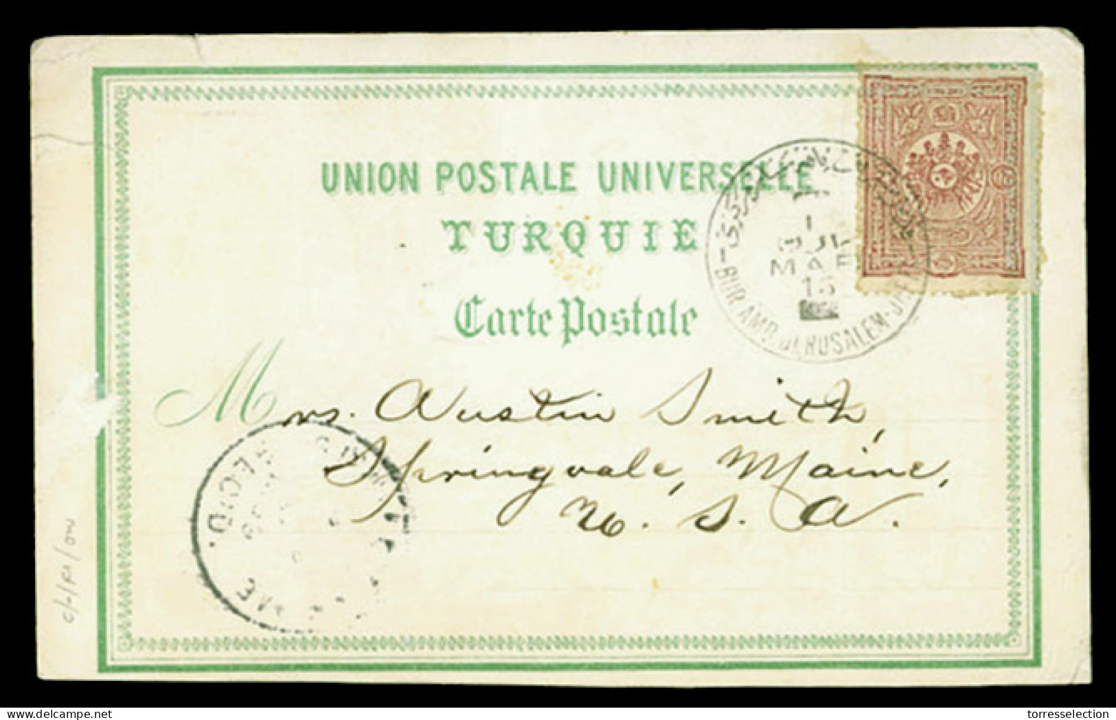 PALESTINE. PALESTINE (Turkish PO). 1899 Postcard In Colour Of Jerusalem Franked By Turkey 1898 20pa Claret Tied By Super - Palestine