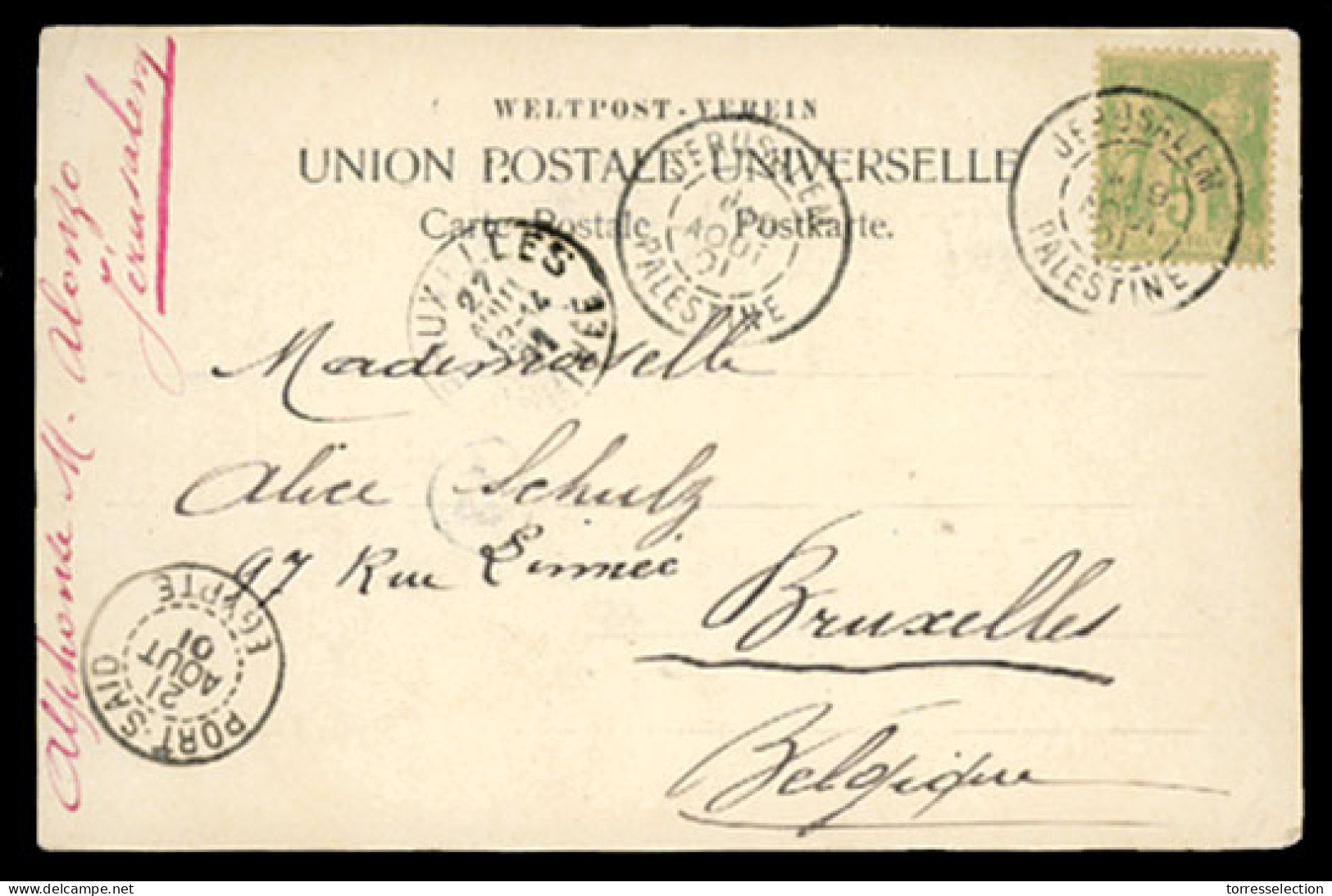 PALESTINE. 1901. Jerusalem To Belgium. Franked PPC. French Stamp/ VF. - Palestine