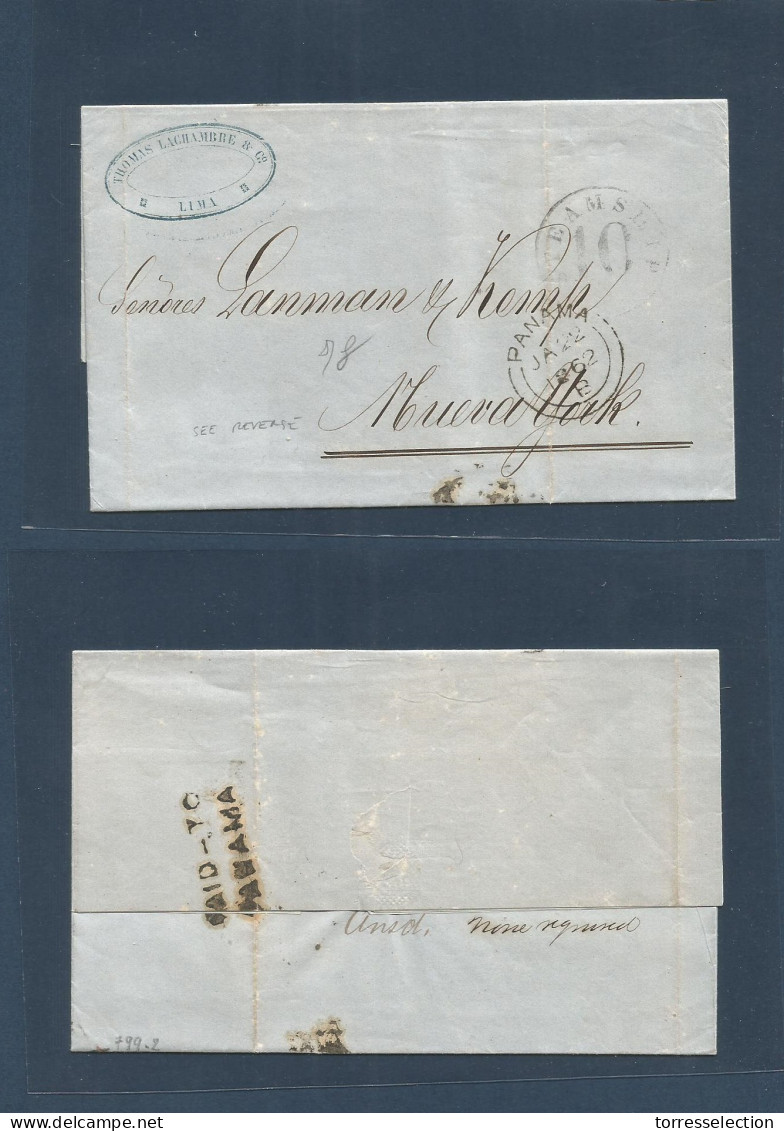 PERU. 1862 (14 Enero) Lima - USA, NYC. EL Full Text Via Panama BPO (Jan 22) + Reverse "PAID TO PANAMA" Which Would Displ - Pérou