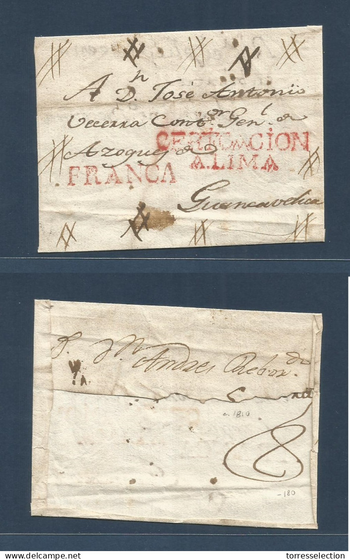 PERU. C. 1810. Lima - Guancavelica. Registered E Red "CERTIFICACION + FRANCA". Vf Origin Reverse "RECIBE" (signed) - Pérou