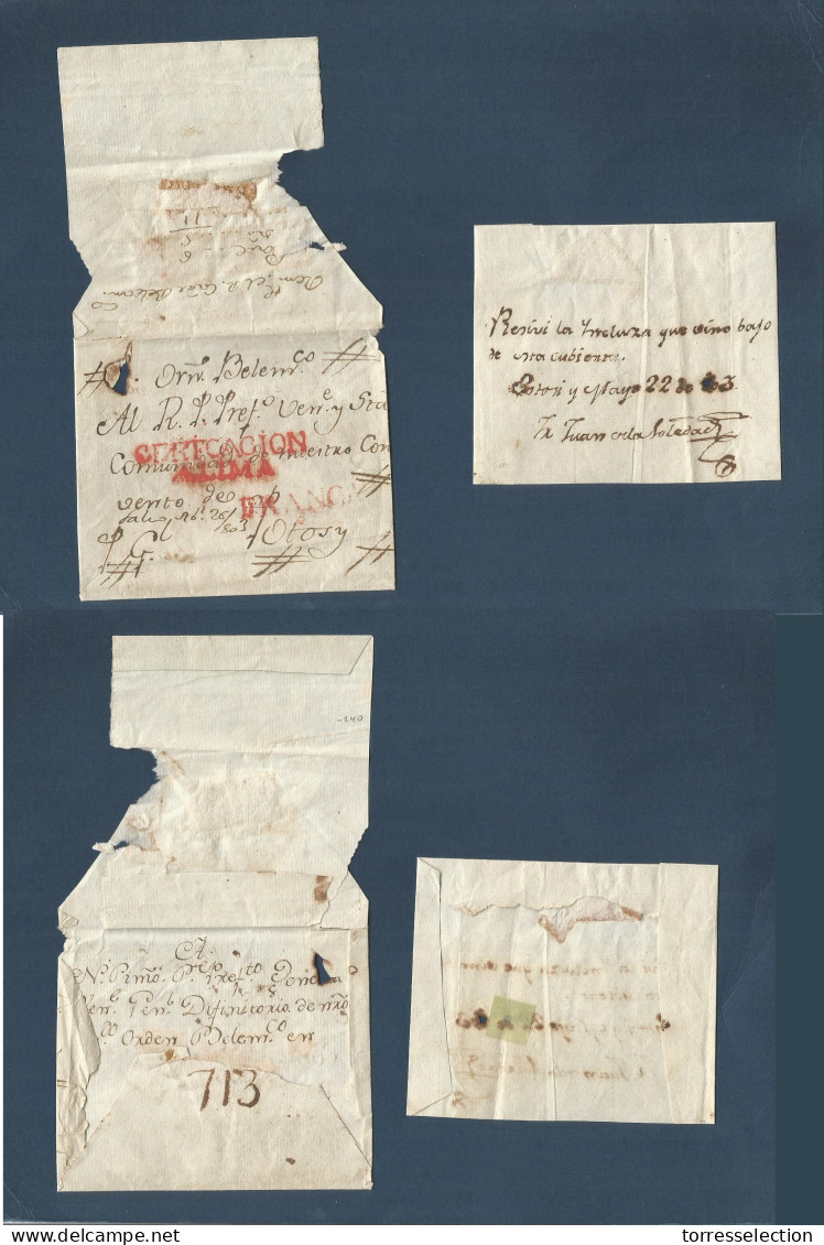 PERU. 1803 (26 Apr) Lima - POTOSI. Registerd Complete Envelope, Red "CERTIFICACION" + "FRANCA" + Receipt Trip Lasted 24  - Pérou