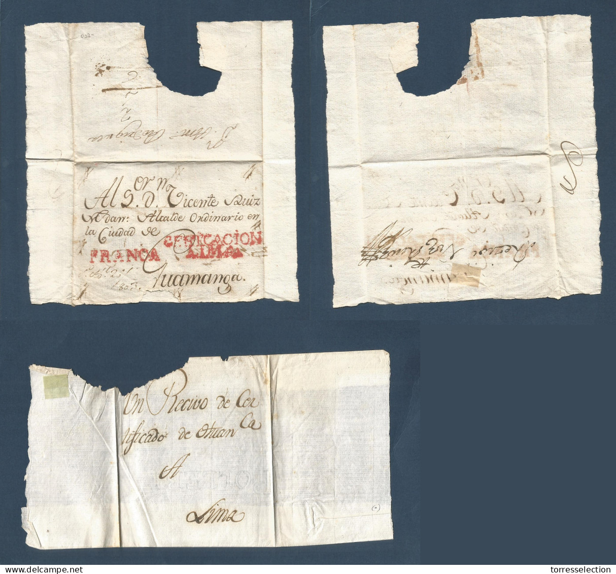 PERU. 1803 (20 Aug) Lima - Guamanga. Registered Complete Envelope Red "CERTIFICACION" + "FRANCA" + Cross Lines + Outer R - Pérou