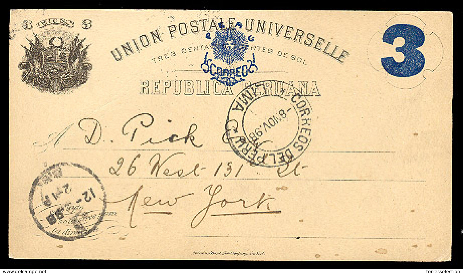PERU. 1898. Lima - USA. 3c. Stat Card. VF. - Peru