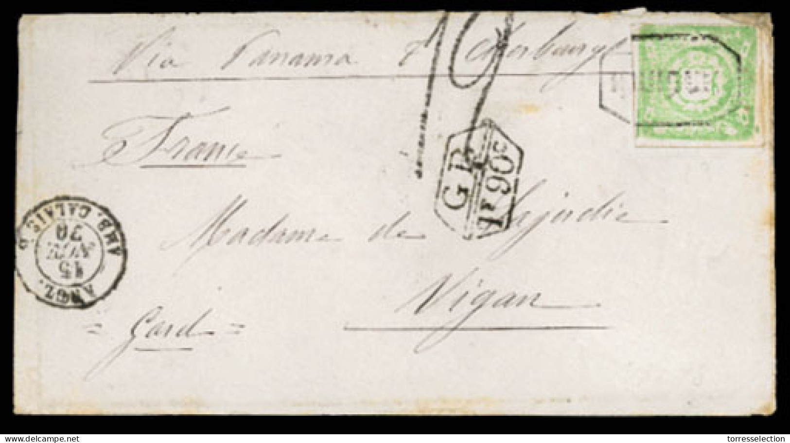 PERU. 1870(Oct 12th). Cover To France Franked By 1868 1d Green Tied By Framed ‘Iquique’ Handstamp In Black, Via British  - Peru