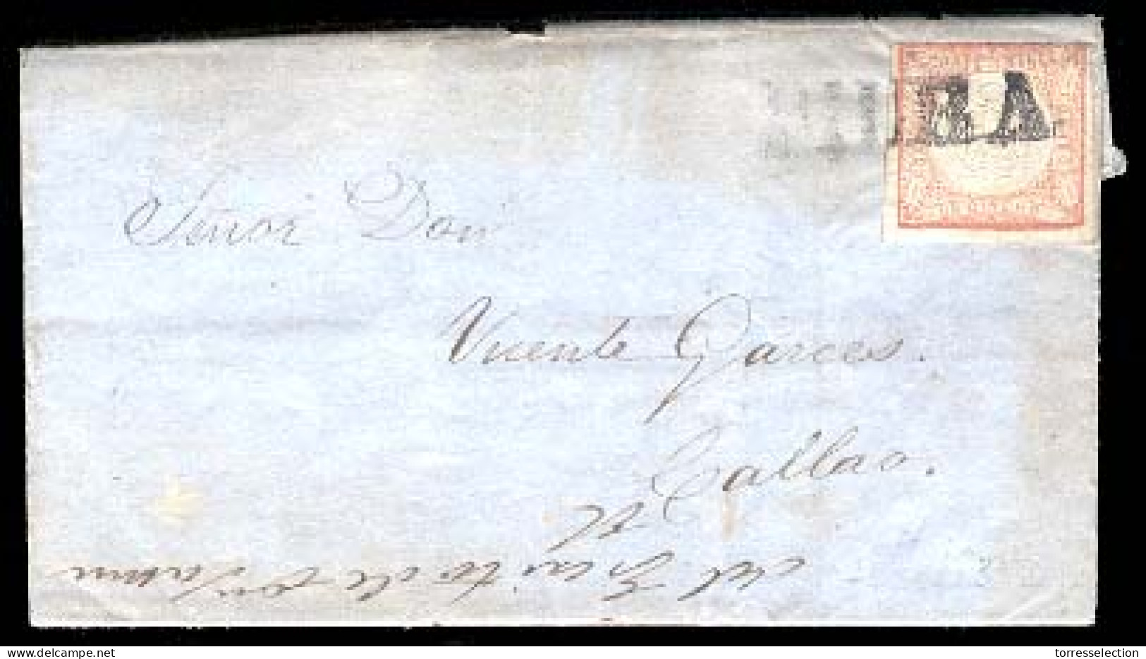 PERU. 1866 (29 March). Piura To Lima ( 6 April). EL Franked 1 Dinero Red Rosed ( Sc 12º), Stlne Cancel PIURA (xx/xxx). V - Peru