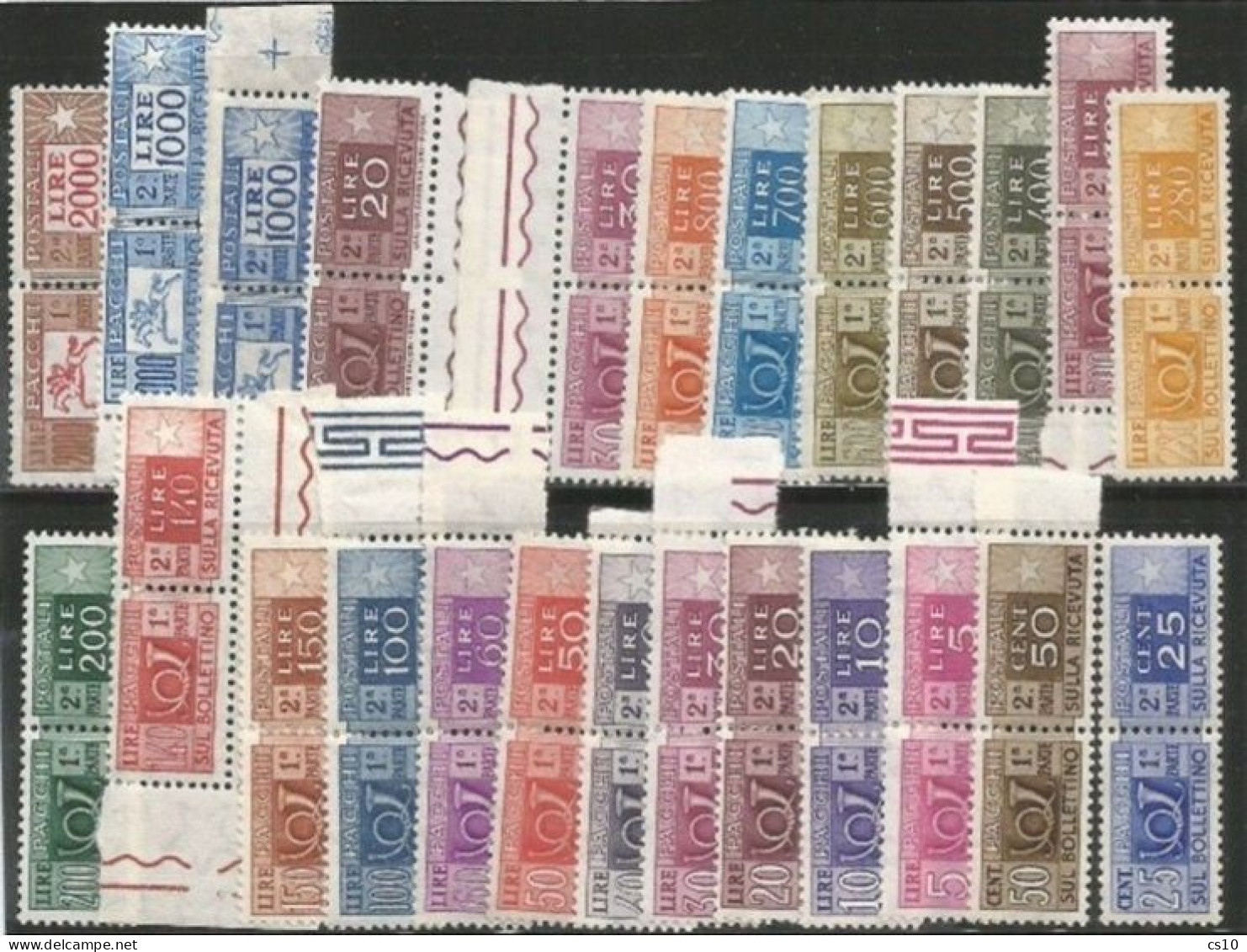 Repubblica Pacchi Postali Fil.Stelle - Sr.cpl 25 Valori Nuovi Integri ** Parcel Post Cpl 25v Set Stars WMK MNH Condition - Lotti E Collezioni