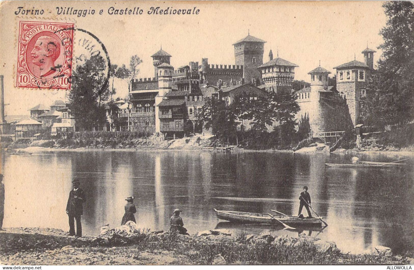 26445 " TORINO-VILLAGGIO E CASTELLO MEDIOEVALE  " ANIMATA-VERA FOTO-CART. SPED.1913 - Andere Monumenten & Gebouwen