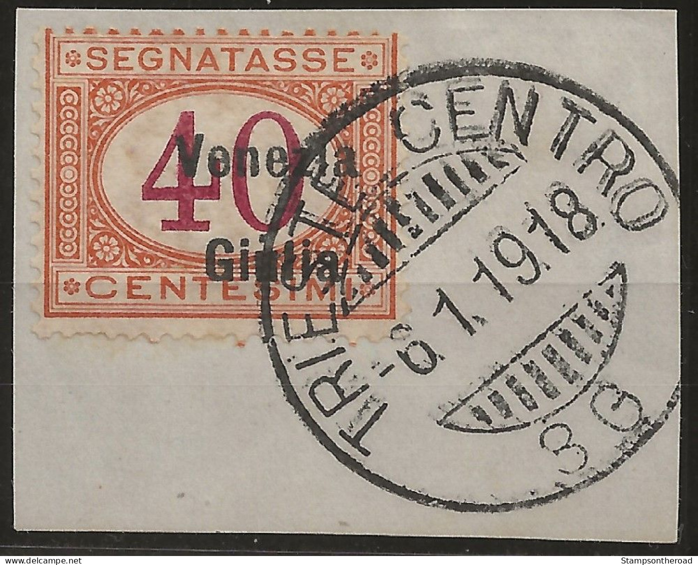 TRVGSx5UFR - 1918 Terre Redente - Venezia Giulia, Sassone Nr. 5, Segnatasse Usato Su Frammento °/ - Venezia Giulia