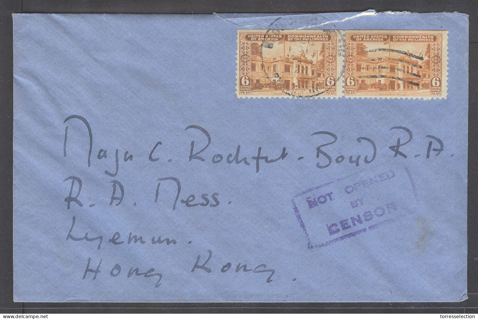 PHILIPPINES. 1941 (21 Aug). Baguio - Camp John Hay - Hg Kg 12c Rate Fkd Env Not Opened By Censor Reverse 11 Censor Nn. F - Philippines