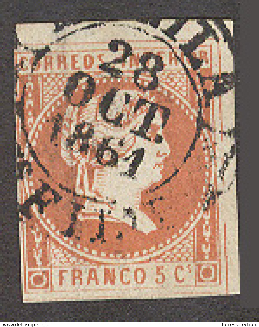 PHILIPPINES. 1858. Ed 7º 5c Bermellon Oscuro Esquina De Pliego Superior Decha Con Baeza Central 28 Oct 1861 En Tipo Pequ - Filipinas