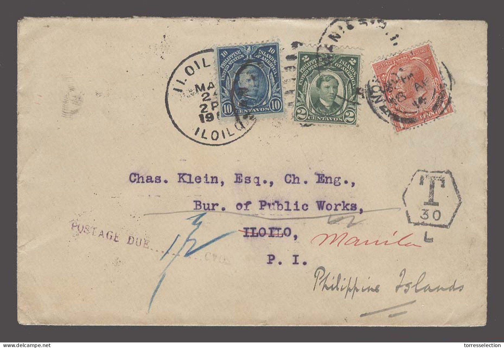 PHILIPPINES. 1914 (18 April). UK / Northampton - Iloilo (24 May). Fwded Manila (4 June). Mixed Countries Comb Aux Pmks P - Filipinas