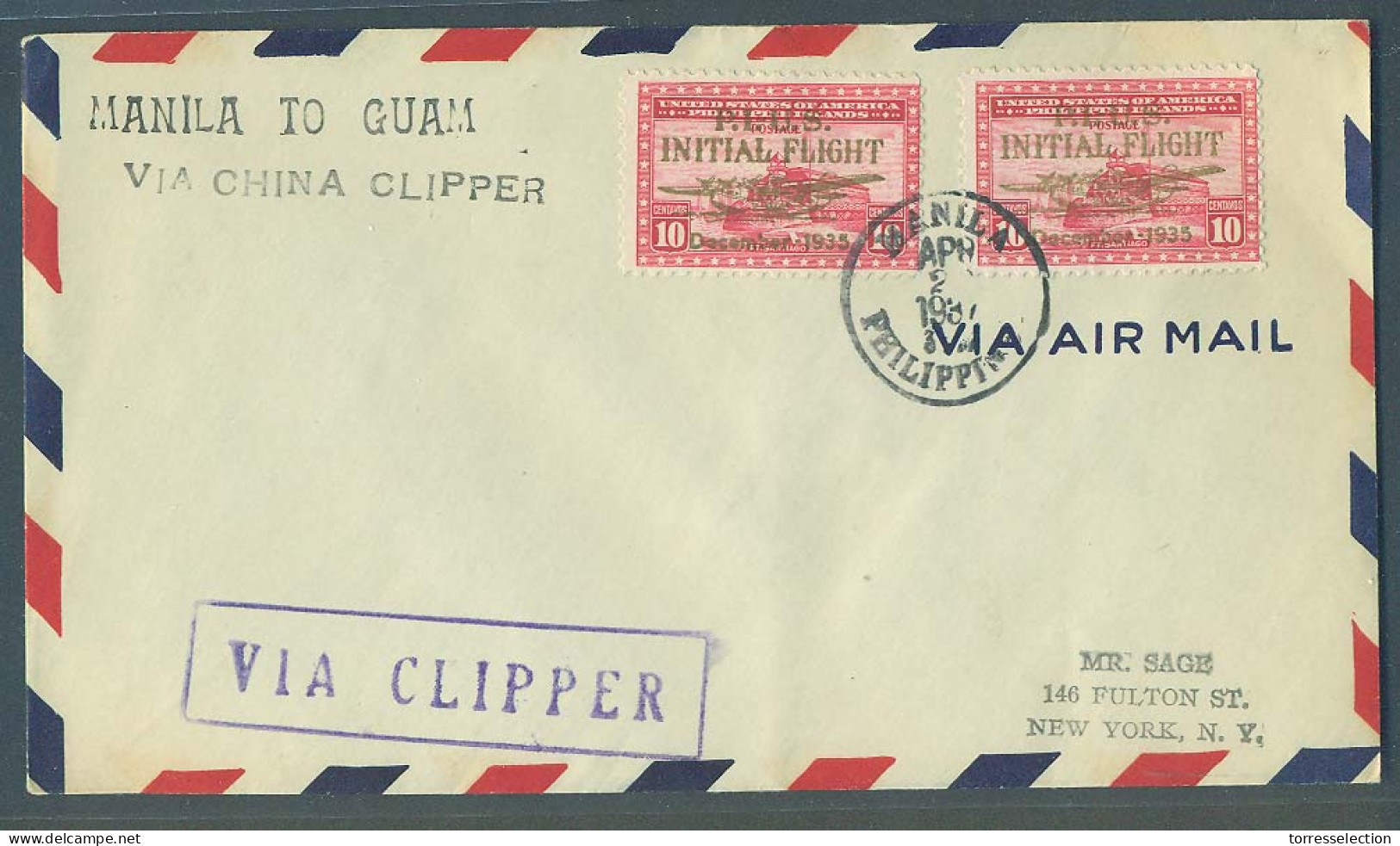 PHILIPPINES. 1937 (28 April). Manila - Guam (30 April). Reg Clipper Trip. Inaugural Flight. Fine. - Filipinas