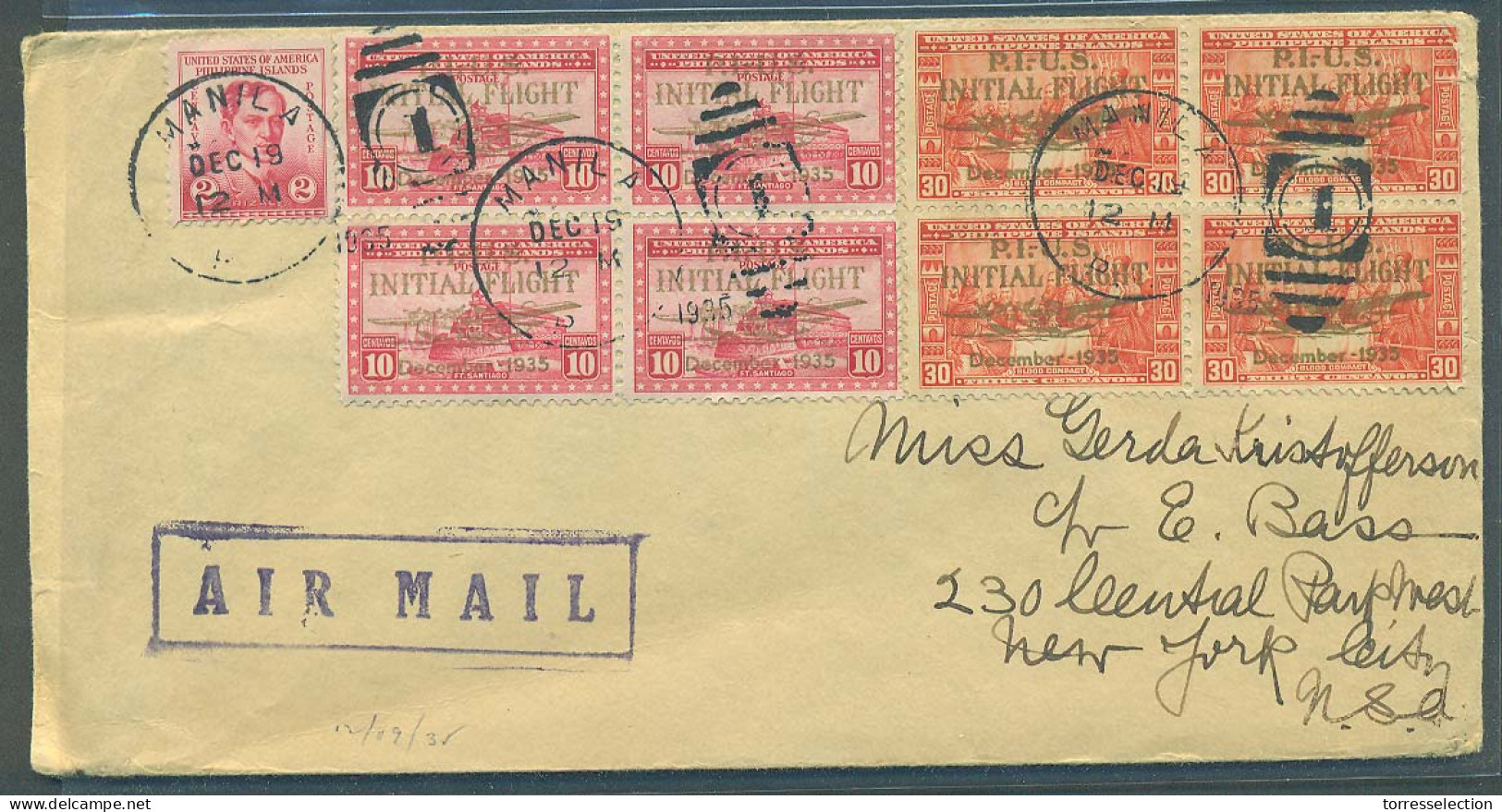 PHILIPPINES. 1935 (19 Dec). Manila - USA. Air Multifkd - US Flight Multifkd Env. - Filipinas
