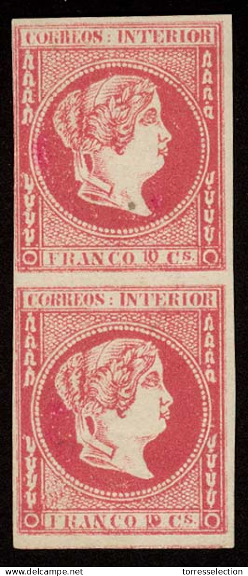PHILIPPINES. 1863. Ed 12* (2). 10 Cuartos Carmin. Pareja Vertical Con Goma, Margenes Ctos. Muy Bonita. - Filippine