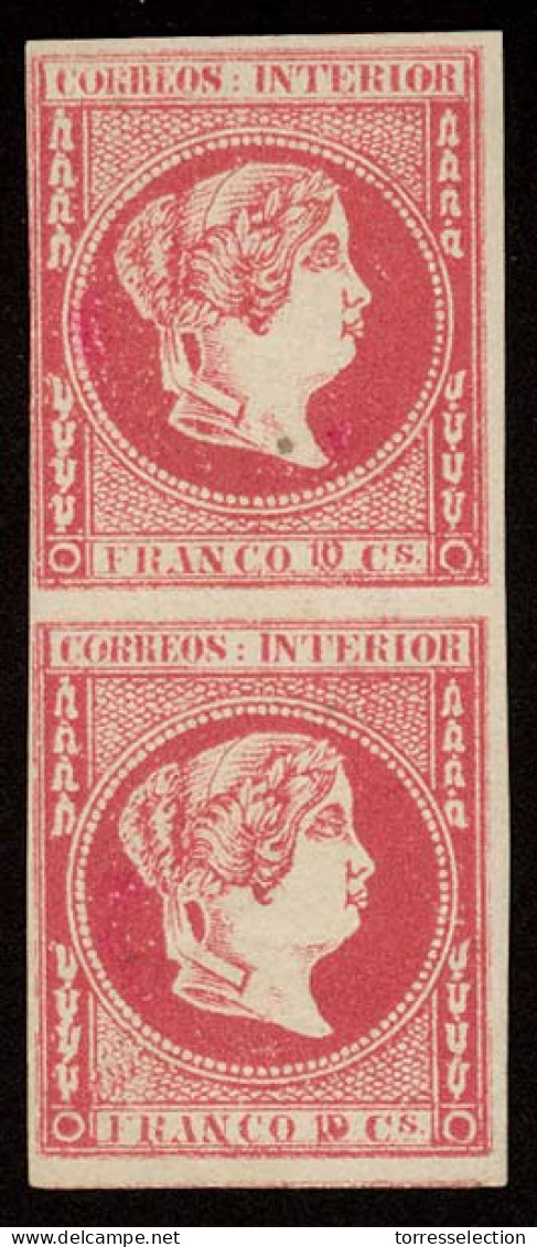 PHILIPPINES. 1863. Ed 12* (2). 10 Cuartos Carmin. Pareja Vertical Con Goma, Margenes Ctos. Muy Bonita. - Filipinas