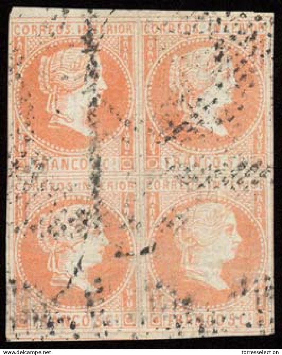 PHILIPPINES. 1861. Ed 9 (4). 5 Cuartos Bermellon Naranja. Bloque De 4 Usado. Buenos Margenes. Precioso Y Rara Plancha. - Filipinas