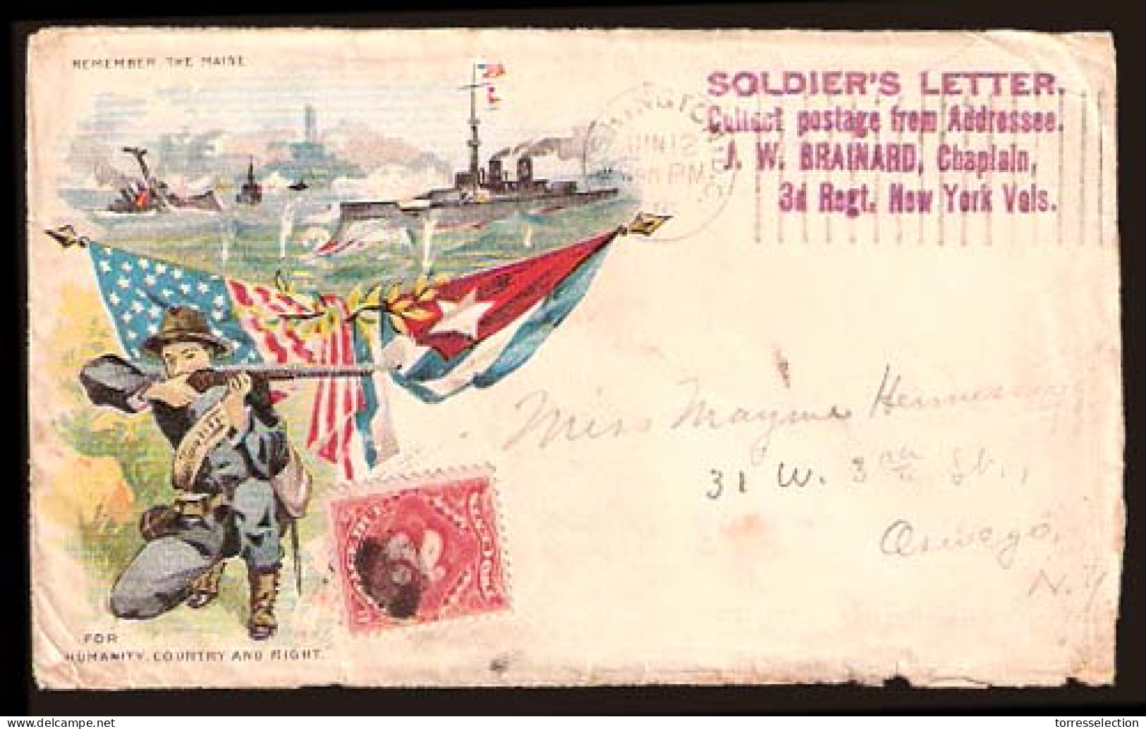 PHILIPPINES. 1898 (June 12). Spanish American War. US Patriotic, Ilustrated Cover. Soldier's Letter Mark New York Volunt - Filippine