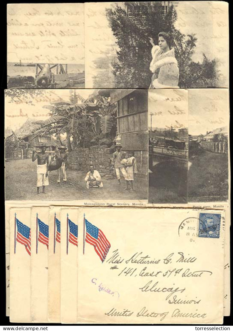 PHILIPPINES. 1900/01 (Dec-Jan 11). Manila/USA. LUSTRATED Correspondance With Full Photo Illustrated Contains Sheets/view - Filippine