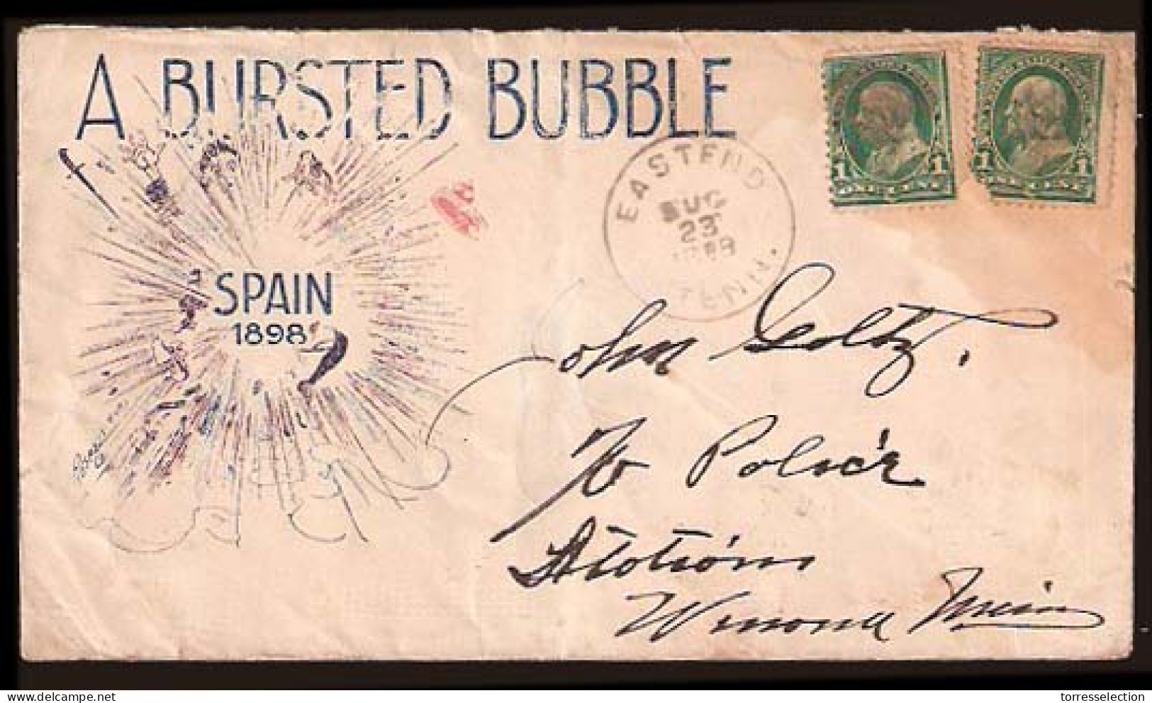 PHILIPPINES. 1898 (Aug 23). Spanish - American War. US Patriotic Ilustration Cover. Eastend / Tenn - Windna, Min. "A Bur - Filipinas