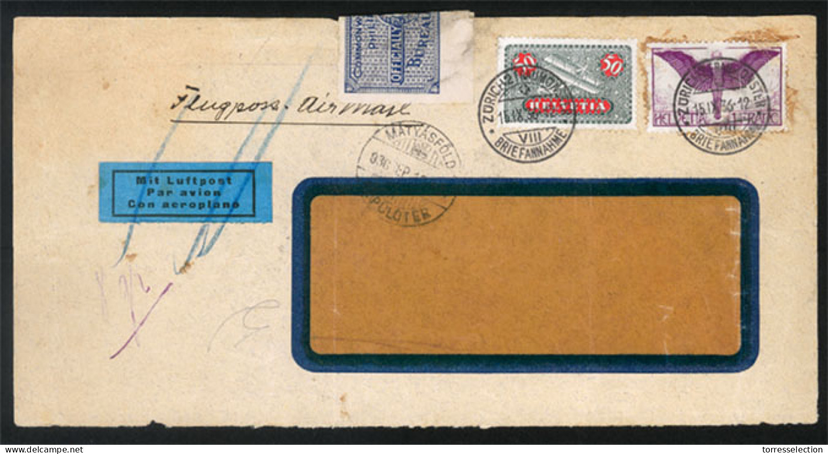 PHILIPPINES. 1936. Zurich/Switzerland. Officially Sealed Usage. Airmail. Extr.rare Usage! X-Fine. - Filippine