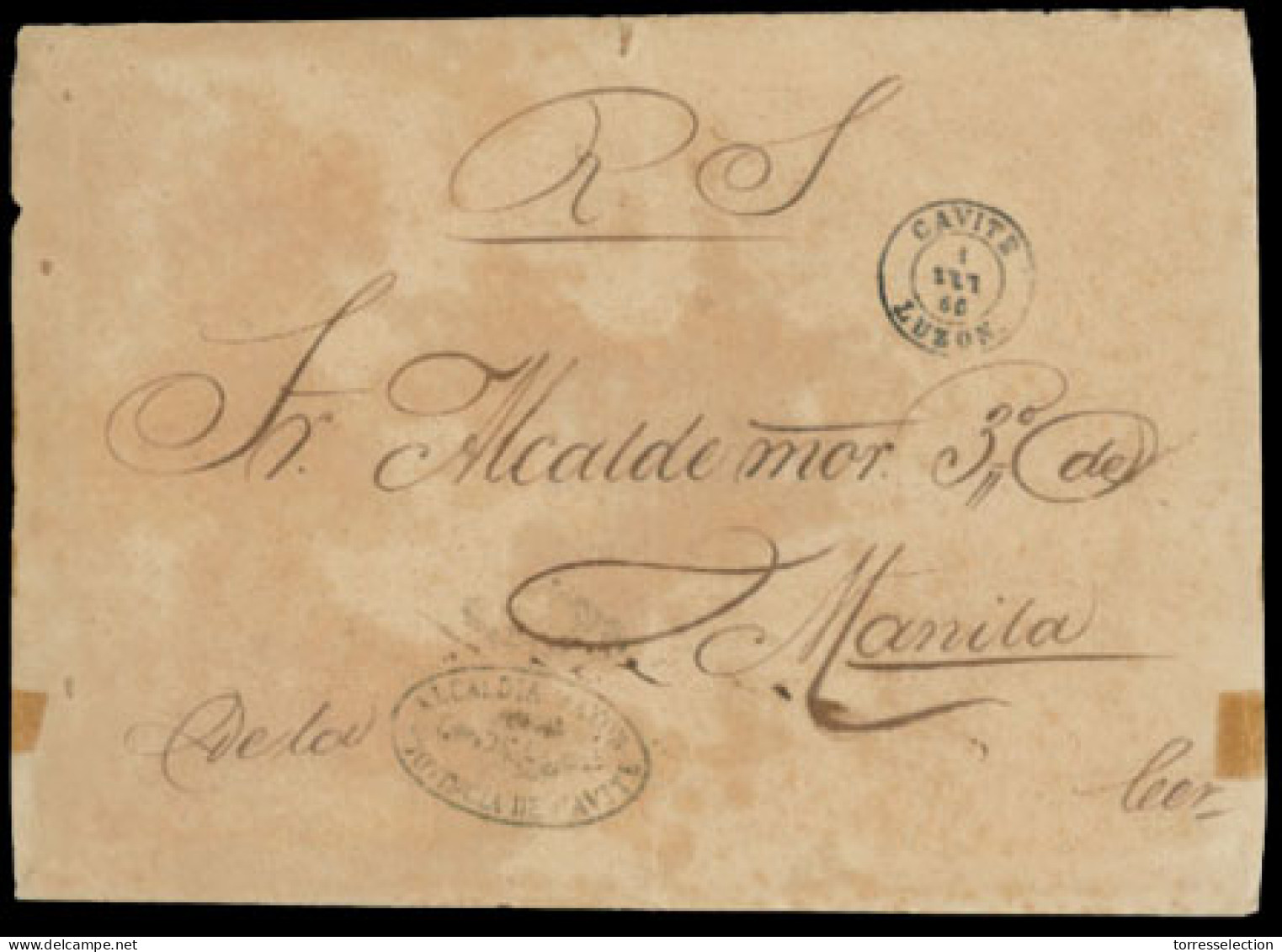 PHILIPPINES. SPANISH PHILIPPINES. 1866(Sept 1st). Official Cover To Manila With Superb Strike Of CAVITE-LUZON Cds In Bla - Filippine